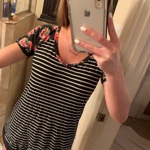 floral and striped v neck